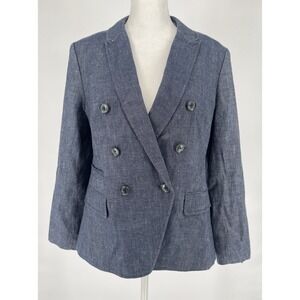 Banana Republic Womens Linen Blazer Navy Blue Cotton Double Breasted Sz 6Petite